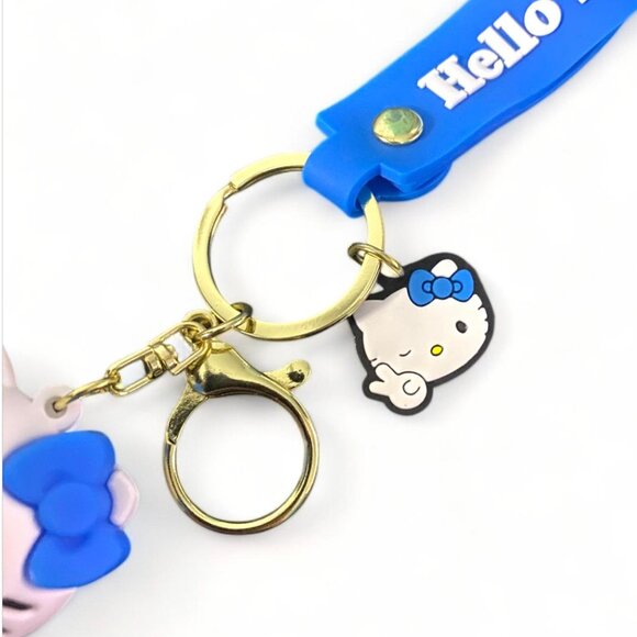 NEW - Sanrio Hello Kitty Keychain Plush Silicone Doll Charm Bag Anime - BLUE - Picture 2 of 4